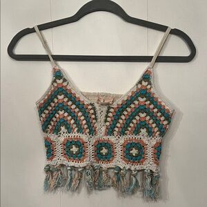 B-O-G Collection Crochet Fringe Crop Top - Multicolor Size Medium